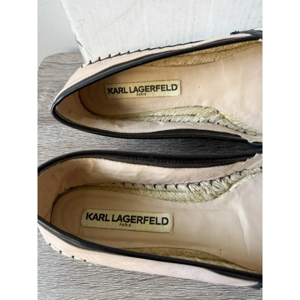 Karl Lagerfeld Alaine‎ Leather Espadrilles Slip On Comfort Shoes Pink/Beige Sz 8